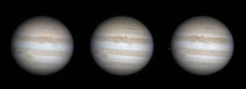 Good-bye Jupiter: Eine schöne Sequenz vom Riesenplaneten am 27.9.09 mit Kalliston am linken Planetenrand und dem GRF.