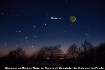 Begegnung von Mond, Mars und Saturn am Abend des 8. Juni