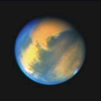 Mars am 14. Oktober 2005, aufgenommen am 14-Zoll-MN der Sternwarte Radebeul. R-RGB-Komposit mit ToUCam Pro und DMK21F04.