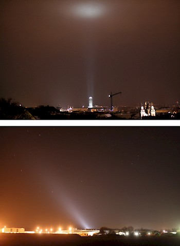 Skybeamer und völlig übertriebene Beleuchtungsszenarien zerstören den Zauber der Nacht.