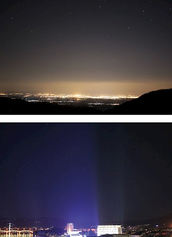 Die Lichtglocken über den Großstädten verhindern den Blick zu den Sternen. Blaues Licht wird besonders stark gestreut und irritiert viele Tiere.