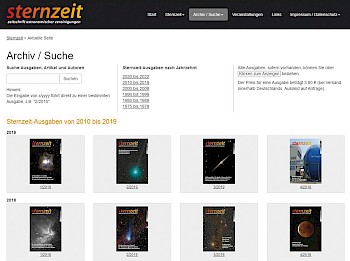 Abb.4: Ausschnitt des Archivs auf der sternzeit-Webseite